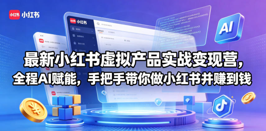 最新小红书虚拟产品实战变现营，全程AI赋能，手把手带你做小红书并赚到钱-宝藏屋创业网