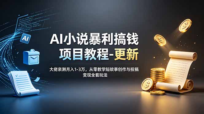 AI小说暴利搞钱项目教程-更新，大佬亲测月入1-3万，从零教学短故事创作与投稿变现全套玩法-宝藏屋创业网