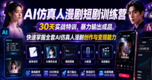 AI仿真人漫剧短剧训练营,30天实战特训,暴力输出成品,快速掌握全套AI仿真人漫剧创作与变现能力-宝藏屋创业网