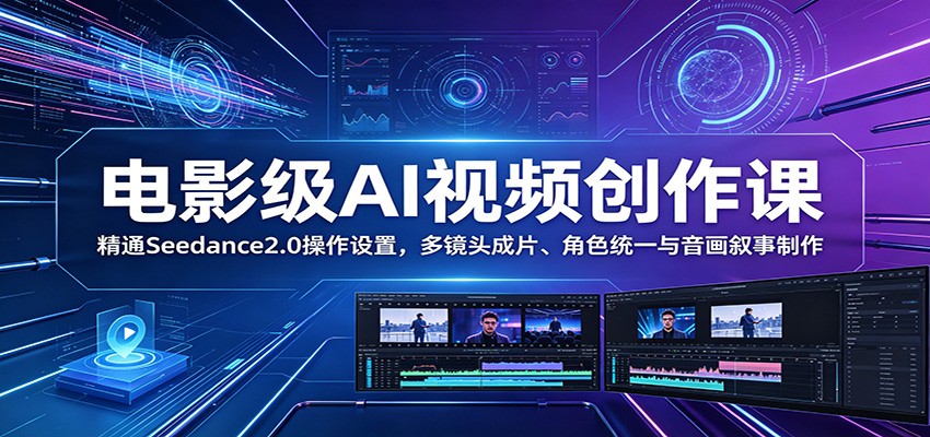 电影级AI视频创作课：精通Seedance2.0操作设置，多镜头成片、角色统一与音画叙事制作-宝藏屋创业网