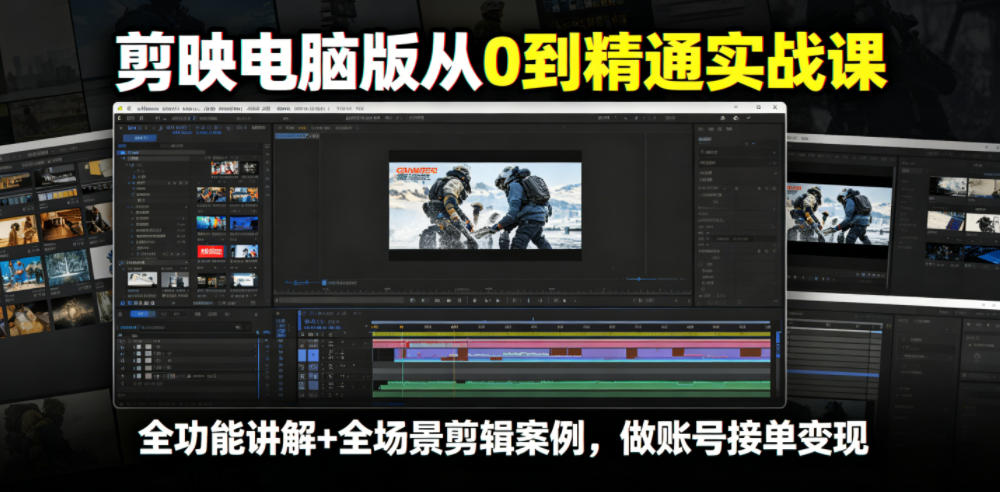 剪映电脑版从0到精通实战课，全功能讲解+全场景剪辑案例，做账号接单变现-宝藏屋创业网