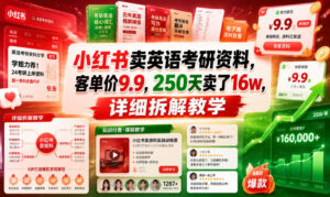 小红书卖英语考研资料,客单价9.9,250天卖了16w,详细拆解教学-宝藏屋创业网