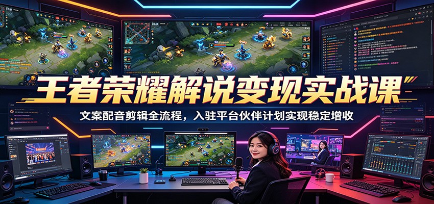王者荣耀解说变现实战课：文案配音剪辑全流程，入驻平台伙伴计划实现稳定增收-宝藏屋创业网