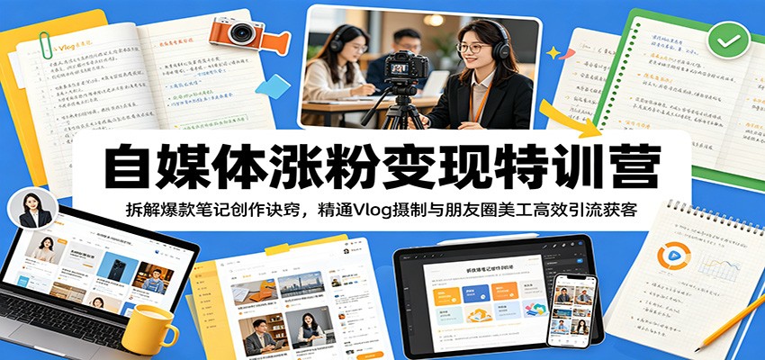 自媒体涨粉变现特训营：拆解爆款笔记创作诀窍，精通Vlog摄制与朋友圈美工高效引流获客-宝藏屋创业网