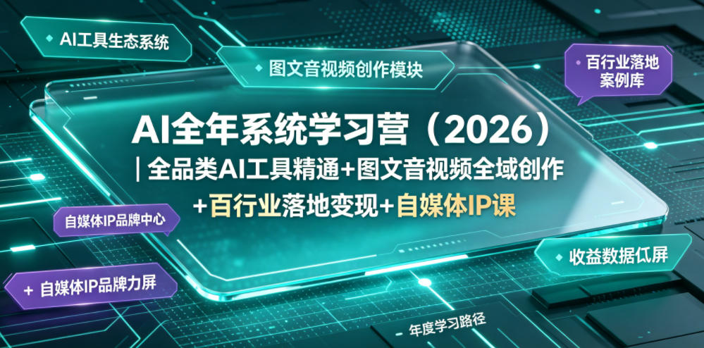 AI全年系统学习营(2026)｜全品类AI工具精通+图文音视频全域创作+百行业落地变现+自媒体IP打造年度进阶大课-宝藏屋创业网