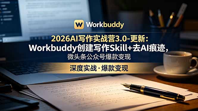 2026AI写作实战营3.0-更新：Workbuddy创建写作Skill+去AI痕迹，微头条公众号爆款变现-宝藏屋创业网