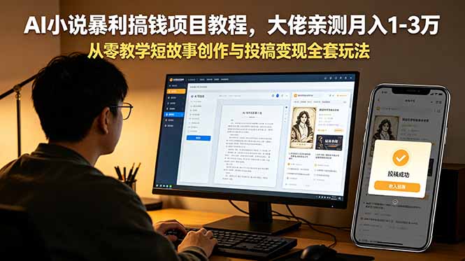 AI小说暴利搞钱项目教程，大佬亲测月入1-3万，从零教学短故事创作与投稿变现全套玩法-宝藏屋创业网