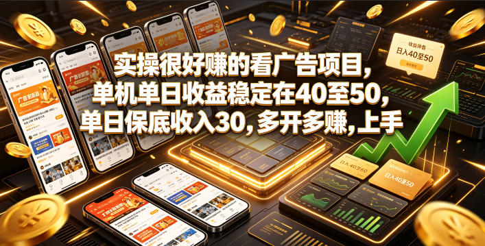 实操很好賺的看广告项目，单机单日收益稳定在40至50，单日保底收入30，多开多賺，上手就能变现【揭秘】-宝藏屋创业网