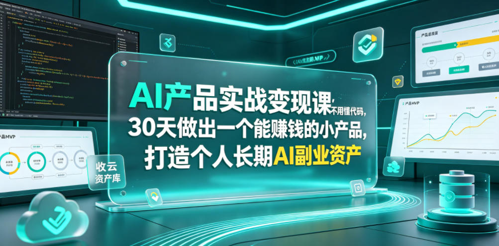 AI产品实战变现课，不用懂代码，30天做出一个能賺钱的小产品，打造个人长期AI副业资产-宝藏屋创业网
