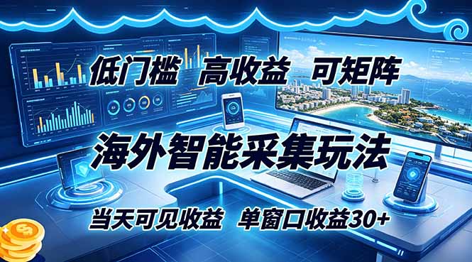 海外智能采集玩法，低门槛高单价可矩阵，当天可见收益，单窗口30+-宝藏屋创业网