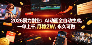2026暴力副业：AI动画全自动生成，一单上千，月稳2W，永久可做【揭秘】-宝藏屋创业网