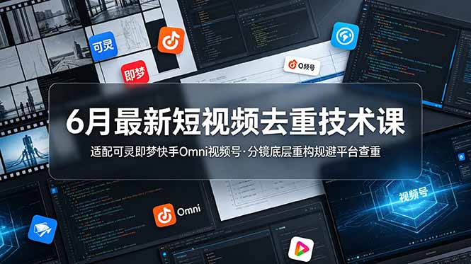 6月最新短视频去重技术课，适配可灵即梦快手Omni视频号，分镜底层重构规避平台查重-宝藏屋创业网