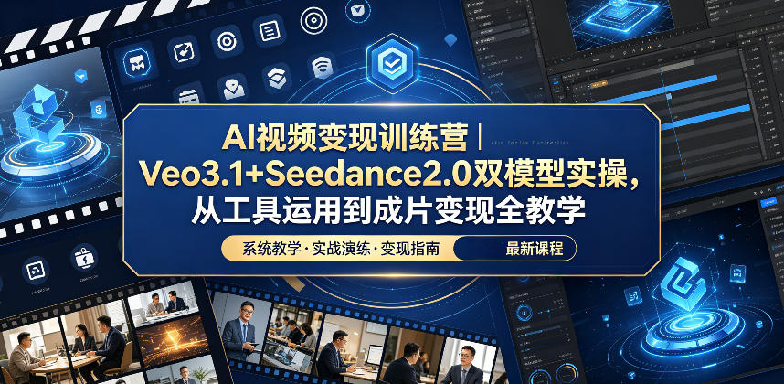 AI视频变现训练营｜Veo3.1+Seedance2.0双模型实操，从工具运用到成片变现全教学-宝藏屋创业网