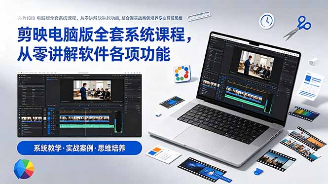 剪映电脑版全套系统课程，从零讲解软件各项功能，结合海量实战案例培养专业剪辑思维-宝藏屋创业网