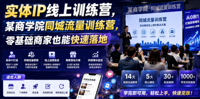实体IP线上训练营，某商学院同城流量训练营，零基础商家也能快速落地-宝藏屋创业网