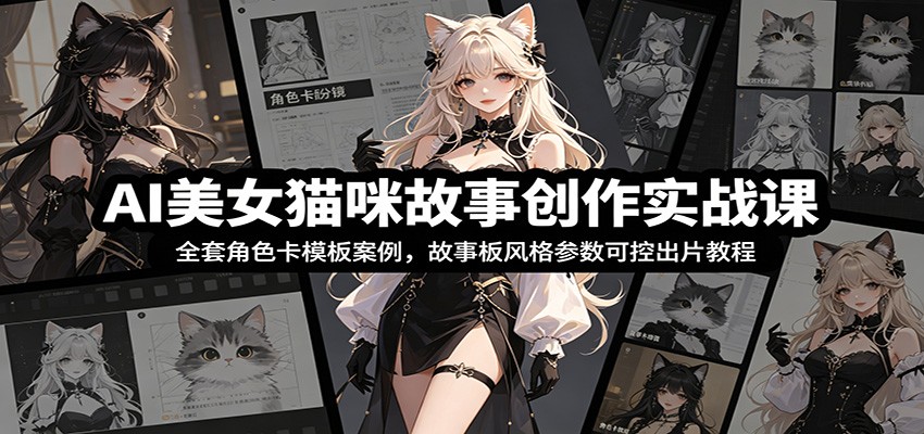 AI美女猫咪故事创作实战课：全套角色卡模板案例，故事板风格参数可控出片教程-宝藏屋创业网