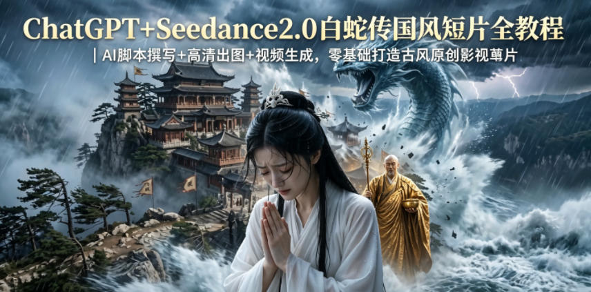 ChatGPT+Seedance2.0白蛇传国风短片全教程｜AI脚本撰写+高清出图+视频生成，零基础打造古风原创影视短片-宝藏屋创业网