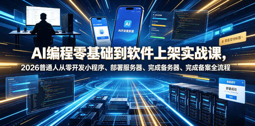 AI编程零基础到软件上架实战课，2026普通人从零开发小程序、部署服务器、完成备案全流程项目落地教程-宝藏屋创业网