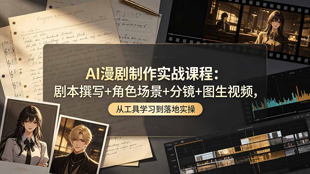 AI漫剧制作实战课程：剧本撰写+角色场景+分镜+图生视频，从工具学习到落地实操-宝藏屋创业网