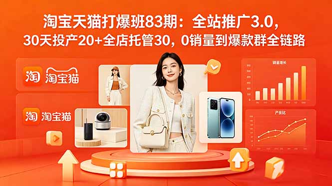 2026淘宝天猫打爆班83期：全站推广3.0，30天投产20+全店托管30，0销量到爆款群全链路-宝藏屋创业网