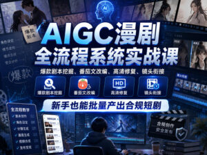 AIGC漫剧全流程系统实战课,爆款剧本挖掘、番茄文改编、高清修复、镜头衔接,新手也能批量产出合规短剧-宝藏屋创业网