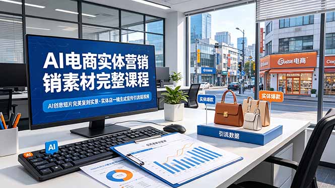 AI电商实体营销素材完整课程，AI创意短片完美复刻实景，实体店一键生成宣传引流短视频-宝藏屋创业网