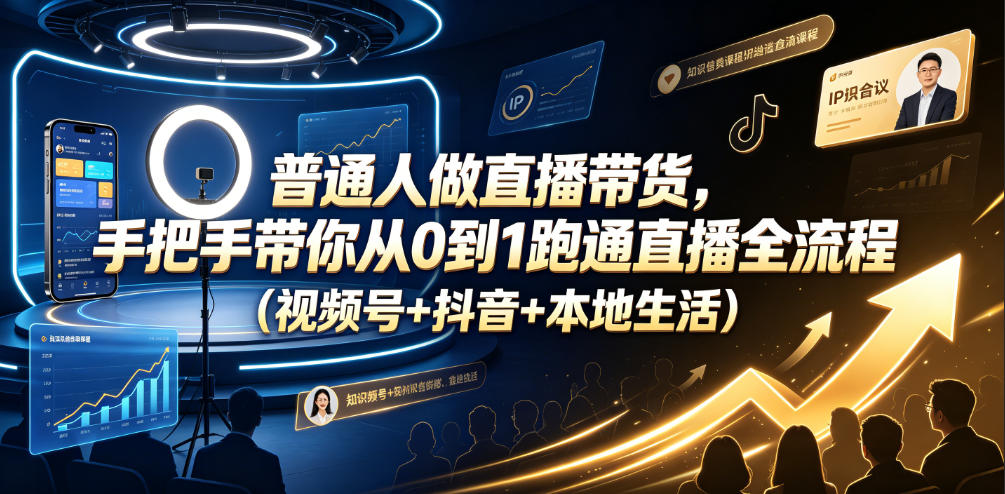 普通人做直播带货，手把手带你从0到1跑通直播全流程（视频号+抖音+本地生活）-宝藏屋创业网