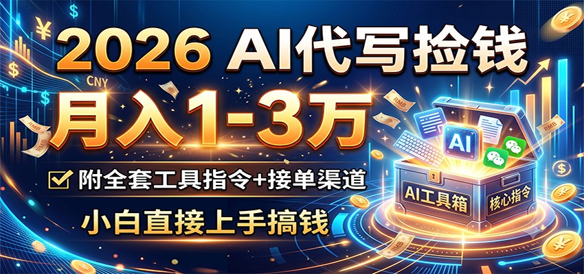 2026 AI代写捡钱，月入1-3万，附全套工具指令+接单渠道，小白直接上手搞钱-宝藏屋创业网