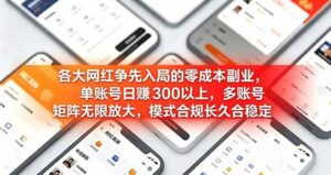 各大网红争先入局的零成本副业，单账号日赚 300 以上，多号矩阵可放大，模式合规长久稳定！-宝藏屋创业网