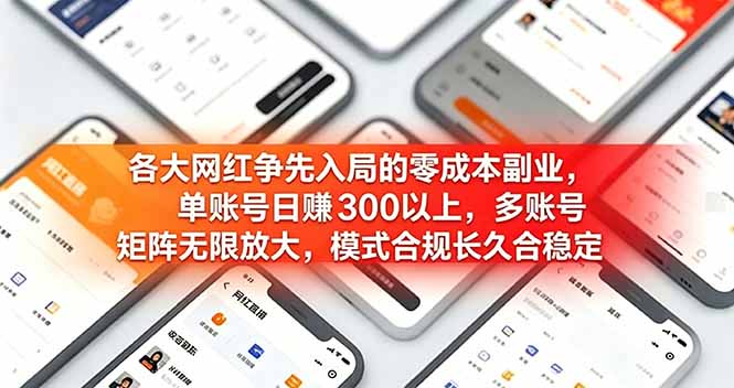 各大网红争先入局的零成本副业，单账号日赚 300 以上，多号矩阵可放大，模式合规长久稳定！-宝藏屋创业网