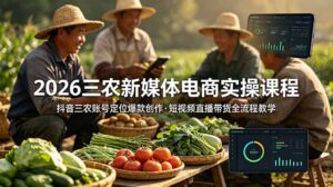2026三农新媒体电商实操课程:抖音三农账号定位爆款创作,短视频直播带货全流程教学-宝藏屋创业网