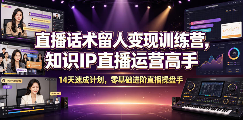 直播话术留人变现训练营，知识IP直播运营高手，14天速成计划，零基础进阶直播操盘手-宝藏屋创业网