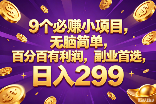 （18736期）9个必赚的小项目，百分百赚元子，无脑简单，副业首选，日入299+-宝藏屋创业网