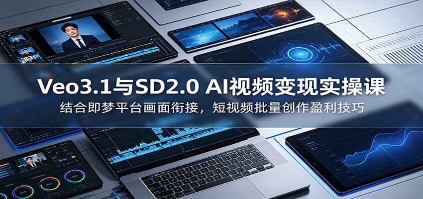 Veo3.1与SD2.0 AI视频变现实操课课：结合即梦平台画面衔接，短视频批量创作盈利技巧-宝藏屋创业网