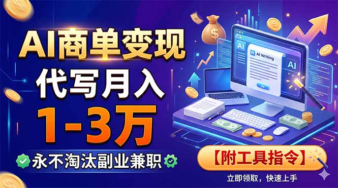 AI商单变现，靠代写月入1-3万，永不淘汰副业兼职【附工具指令】-宝藏屋创业网