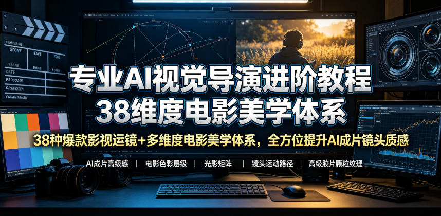 专业AI视觉导演进阶教程，38种爆款影视运镜+多维度电影美学体系，全方位提升AI成片高级感与镜头质感-宝藏屋创业网