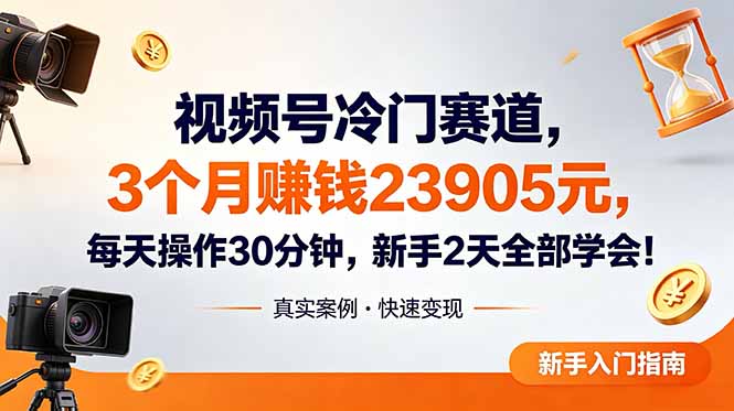 视频号冷门赛道，3个月变现23905元，新手2天学会 每天操作30分钟！-宝藏屋创业网