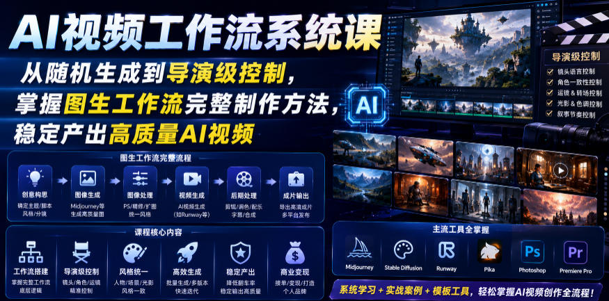 AI视频工作流系统课，从随机生成到导演级控制，掌握图生工作流完整制作方法，稳定产出高质量AI视频-宝藏屋创业网