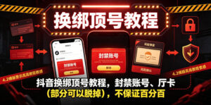 抖音换绑顶号教程，封禁账号、Ting卡（部分可以脱掉），不保证百分百-宝藏屋创业网