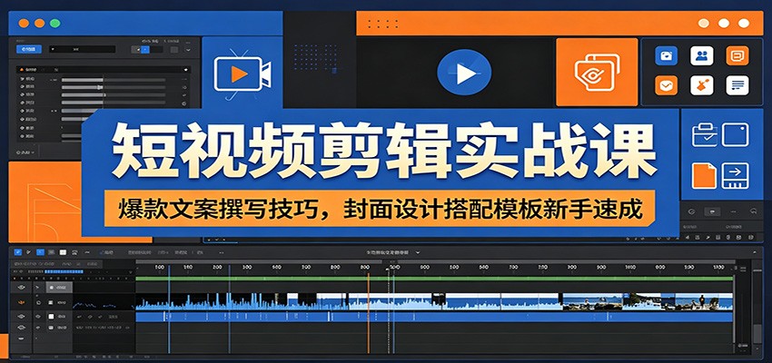 短视频剪辑实战课：爆款文案撰写技巧，封面设计搭配模板新手速成-宝藏屋创业网