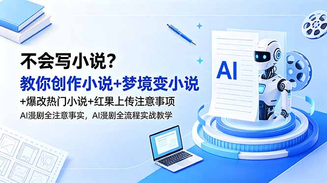 不会写小说？教你创作小说+梦境变小说+爆改热门小说+红果上传注意事项，AI漫剧全流程实战教学-宝藏屋创业网