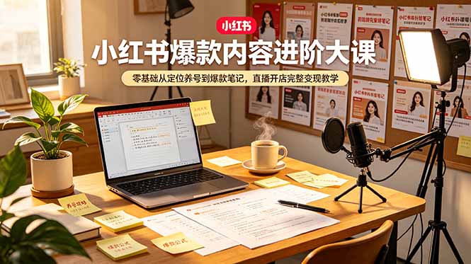 小红书爆款内容进阶大课，零基础从定位养号到爆款笔记，直播开店完整变现教学-宝藏屋创业网