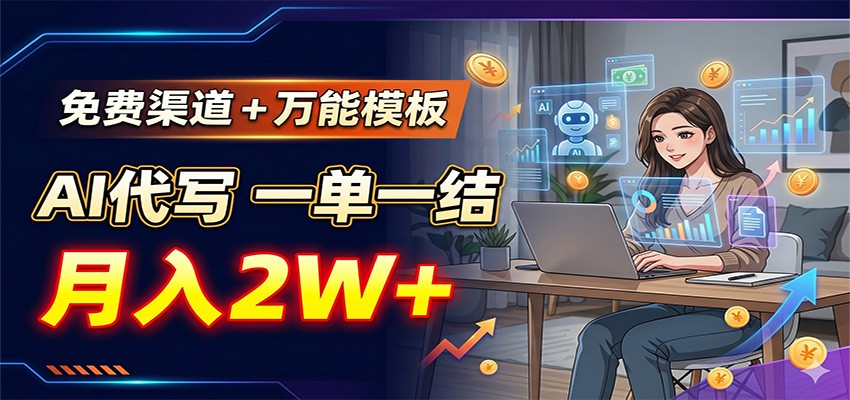 免费渠道+万能模板,AI代写一单一结,月入2W+-宝藏屋创业网