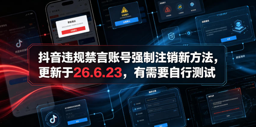 抖音违规禁言账号强制注销新方法，更新于26.6.23，有需要自行测试-宝藏屋创业网