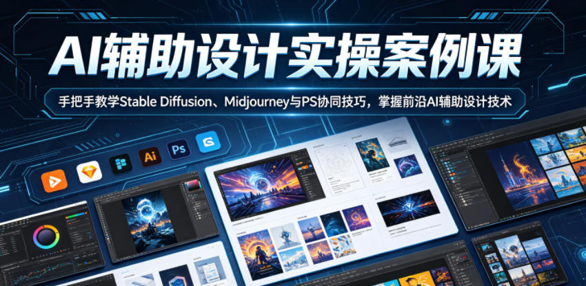 AI辅助设计实操案例课，手把手教学Stable Diffusion、Midjourney与PS协同技巧，掌握前沿AI辅助设计技术-宝藏屋创业网