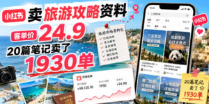 小红书卖旅游攻略资料，客单价24.9，20篇笔记卖了1930单！-宝藏屋创业网