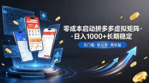 不用投资大额本钱零成本启动，做拼多多虚拟矩阵，长期稳定！轻松维持日入 1000-宝藏屋创业网