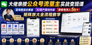 大佬亲授公众号流量主实战变现课，蓝海赛道全覆盖，AI量产原创内容，单账号月入5k+矩阵放大全流程教学-宝藏屋创业网