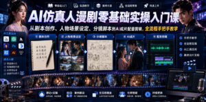 AI仿真人漫剧零基础实操入门课,从剧本创作、人物场景设定、分镜脚本到AI成片配音剪辑,全流程手把手教学-宝藏屋创业网
