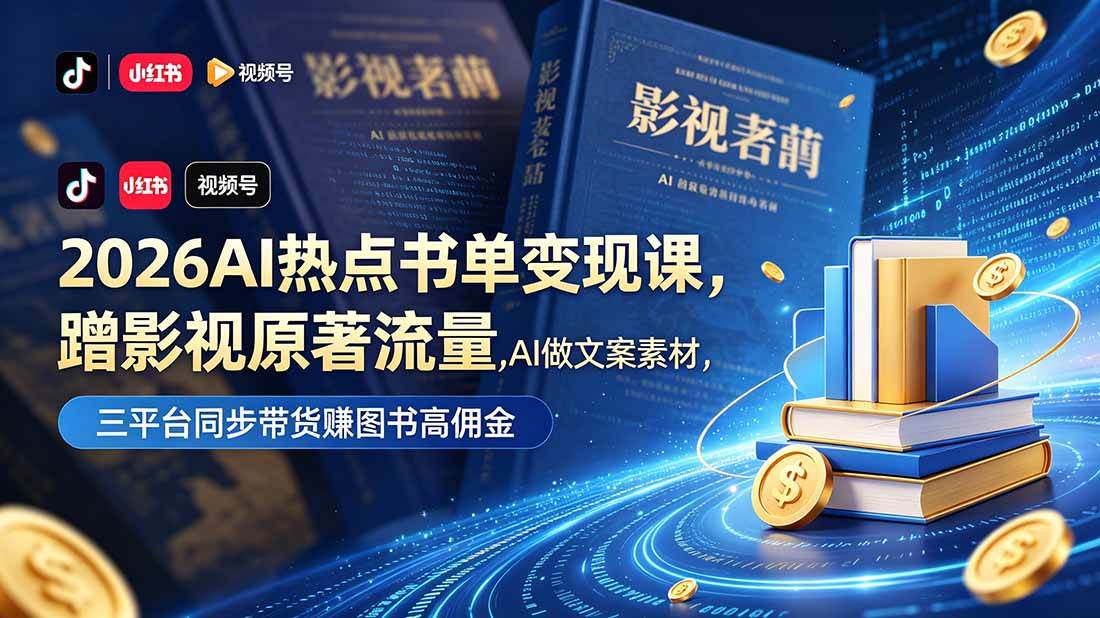 （18727期）2026AI热点书单变现课，蹭影视原著流量，AI做文案素材，三平台同步带货赚图书高佣金-宝藏屋创业网